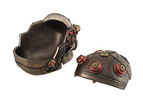 Veronese Design Bronze Finish Leather Look Gearhead Steampunk Skull Trinket/Stash Box #TOP3