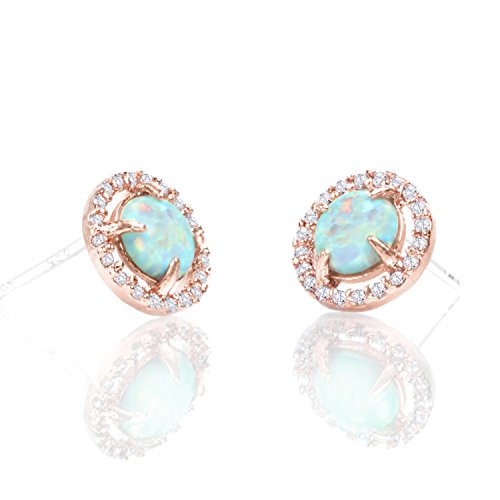 PAVOI 14K Rose Gold Plated CZ Simulated Diamond White Opal Earrings