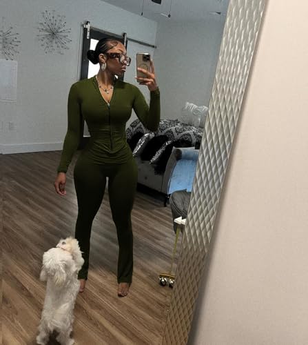 Nimsruc Two Piece Outfits For Women Workout Set Long Sleeve Tracksuit Zip Up Sweatsuits3