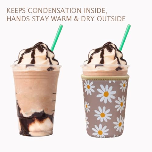 Image of Reusable Insulated Neoprene Iced Coffee Cup Sleeve, Durable Drink Sleeve for Cold Beverages, Beverage Holder for Iced Coffee (Sunny Daisies)