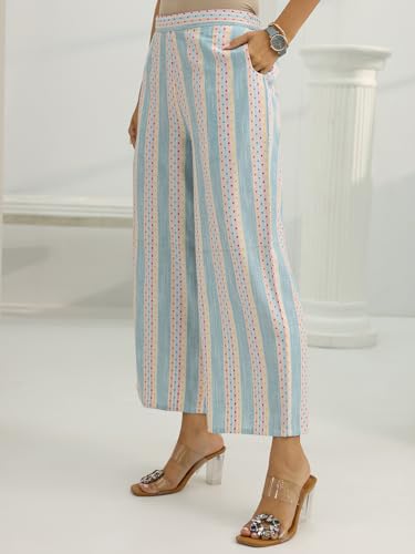 Image of Libas Womens Woven Design Cotton Blend Straight Kurta With Palazzos and Dupatta | daily wear suit