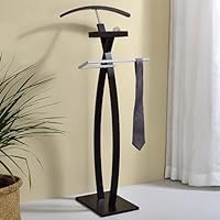 Kings Brand Furniture Curved Suit Rack Valet Stand, Clothes Rack, Clothing Organizer, Jacket Hanger, Chrome/Walnut