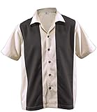 Estilo retro años 50 D600 - Camisa de bolos para hombre, estilo rockabilly, dos tonos, Beige / marrón oscuro., XL