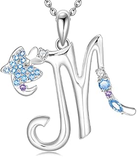 ULOMEOO Initial Necklace for Women 925 Sterling Silver Butterfly Letter Pendant with Crystal Jewellery Gift Mum Grandma Wife Daughter Girlfriend