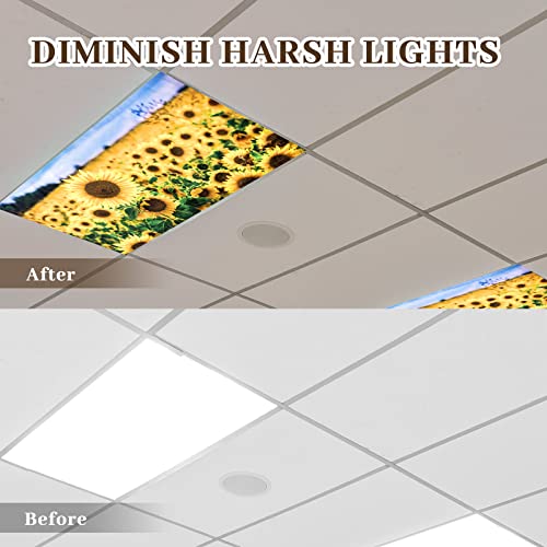 Image of Hortsun 4 Pack 4 x 2 Feet Fluorescent Light Covers, Magnetic Light Filters for Classroom Ceiling, Decorative Lights Shade for Office Home Hospital(Sunflower)