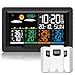 Qxmcov Station Météo sans Fil avec Capteur, Thermomètre Hygromètre Numériques Intérieure/Extérieure, Ecran LCD Couleur, Calendrier l'horloge Réveil Snooze Prévisions Température Humidité 12CM-New