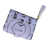 [ソユル]2つ折り 財布 おさいふ 猫 ねこ PUレザー 合皮 スナップ 留め ファスナー 開閉 タッセル 小学生 中学生 女の子 女子 女児 カジュアル (パープル)