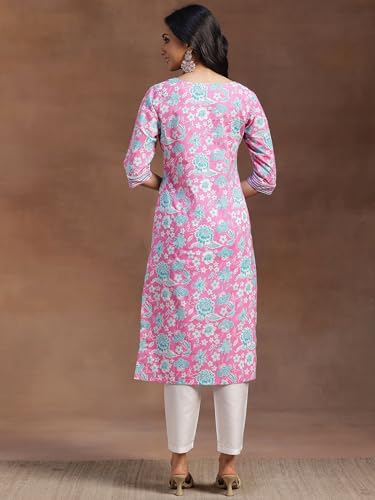 Image of Libas Women Cotton Straight fit Printed Kurta 29049R Pink Suit
