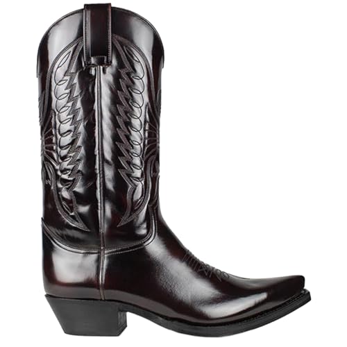 Cowboy Boots for Men, Round Toe Western Shoes Classic Fashionable Embroidered Slip-Resistant Country Boot for Spring Fall2