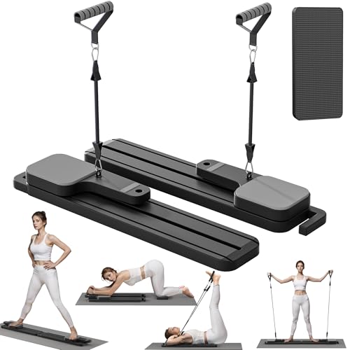 Pilates Board with Resistance Bands, 7-in-1 Foldable Pilates Reformer Set, Pilates Reformer Machine for Home Workout, Core Strengthener, Ab Workout, Glute & Leg Toning