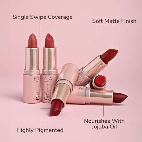 Image of Mila Beaute Bold & Matte Long-Lasting Lipstick | Highly Pigmented Soft Matte Finish | Lightweight & Hydrating with Jojoba Oil | Shade - (Runway Rose 4.2g) (Pack of 2)
