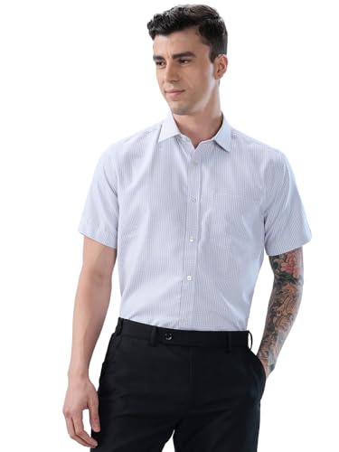Image of Park Avenue Men Regular Fit Checks Pattern Polyester Blend Semicutaway Collar Half Sleeve Formal Shirt