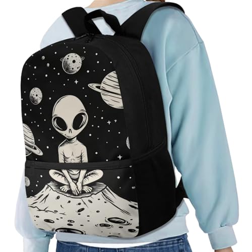Space Alien Backpack Set with Lunch Box, Water Bottle Pouch, and Pencil Case for Boys & Girls, 17" Large School Bag2