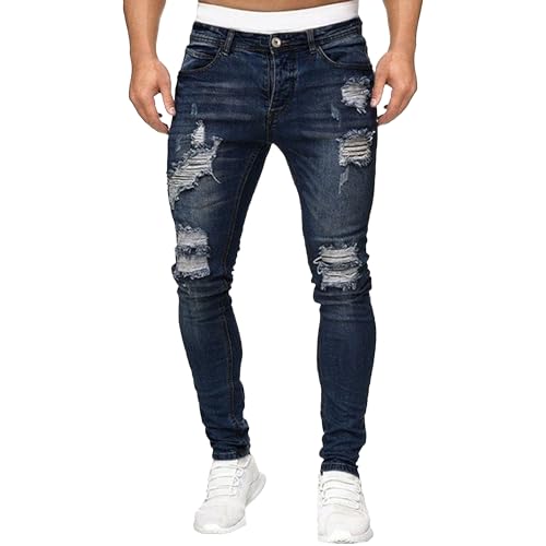 Men's Fashion Slim Fit Jeans Casual Denim Cargo Pants Jean Stretch Ripped Skinny Jeans with Cargo Pockets (X-Large,DarkBlue4)