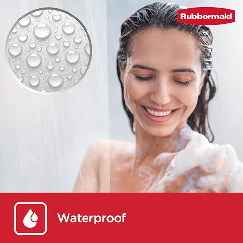 Image of Rubbermaid Clear Shower Curtain Liner, Waterproof Heavyweight 8g PEVA Shower Liner for Bathroom, with Weighted Magnets and Rustproof Charcoal Gray Grommets, 70x72, Standard Size, Clear