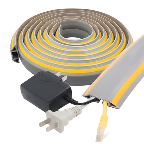 Canaleta Cables Suelo Autoadhesivo de 3 m, Pasacables Suelo de PVC, Cortable Cubre Cables Suelo, para Oficinas, Talleres, Almacenes, Carreteras (Gris) (Gris)