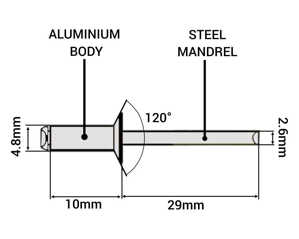 SKIR'CO (600 pièces) Rivets aveugles à tête fraisée en aluminium 4,8 x 10 mm Mandrin en acier Rivets pop