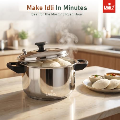Image of Unify Stainless Steel Idli Maker 4 Plates | Idli Cooker | Induction & Gas Compatible | Sandwich Bottom Steamer with Lid | 16 Idli Capacity | Durable, Rust-Resistant & Easy to Clean