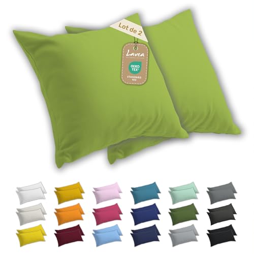 Lavea® Taies d’Oreiller 60x60 cm Lot de 2 – Housses de Coussin en Coton Jersey 100% Doux et...