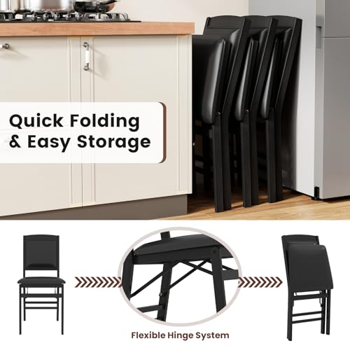 Image of Giantex Folding Dining Chairs Set of 2, Black Wood Kitchen Chair w /Padded Seat, Solid Wood Frame, Max Load 400 Lbs, No Assembly, Easy to Store Foldable Wooden Dining Chairs for Apartment, Small Space