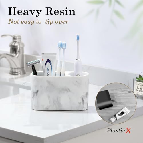 Luxspire Toothbrush Holder, 2 Slots Toothbrush and Toothpaste Holdersfor Bathrooms, Resin Toothbrush Holder Electric Toothbrush Stand for Vanity Countertop, Bathroom Accessories, Gravel White