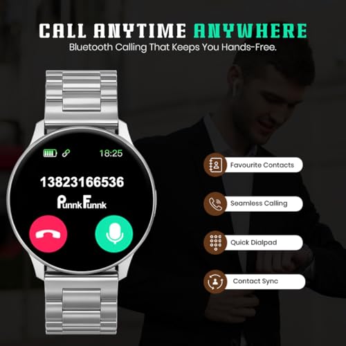Image of PunnkFunnk Active 5 Smart Watch with 1.3 inch AMOLED HD Display | Bluetooth Calling, AI Voice Assistant, 100+ Sports Modes, Heart Rate & SPO₂ Tracking, IP68 Waterproof for Men & Women- (Metal Silver)