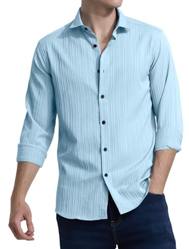 FINIVO FASHION Men's Casual Cotton Plain Button Down Shirts Full ...