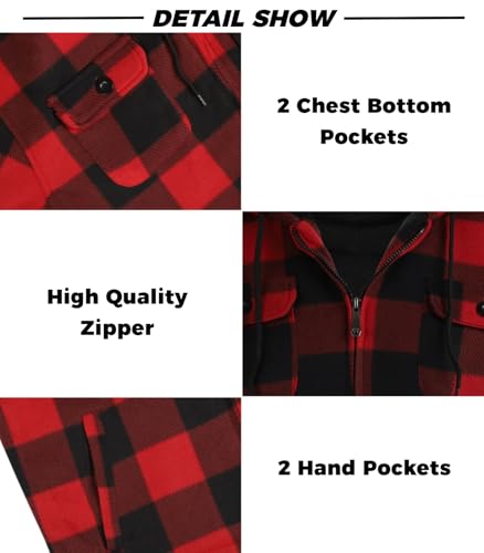 Image of LeeHanTon Mens Flannel Jackets Sherpa Lined Fleece Zip Up Winter Warm Workout Plaid Sweatshirt with Hood