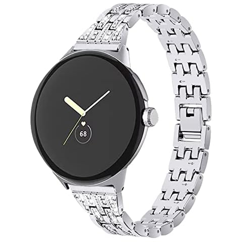 FitTurn Compatible with Google Pixel Watch 4 3 41mm/Watch 2 1 Band Women Bling Diamond Metal Strap Dressy Crystal Strap Band for Google Pixel 4 41mm Smartwatch Accessories (Silver) Cover
