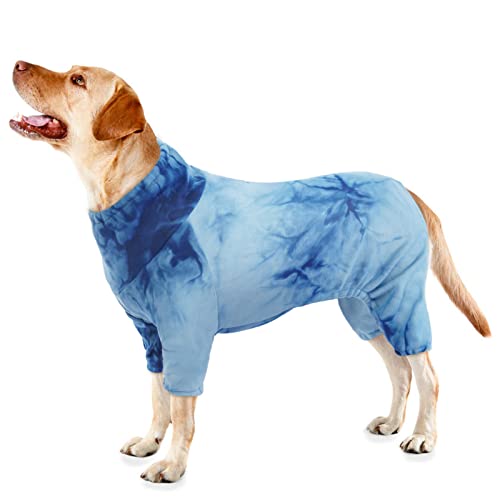 ROZKITCH Dog Pajamas Jumpsuit Onesie Outfit Shirt for Puppy Small Medium Dog, Soft Bodysuit Pet Clothes Costume, Cute Four Legged Turtleneck Tie Dye Pjs Pullover Set for Male Female Blue M