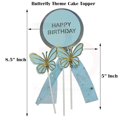 Image of Rozi Decoration Butterfly Cake Topper Blue for Boys, Girls, Kids Butterfly Theme Birthday Decoration Set of 3 Pcs