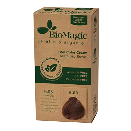 BioMagic Permanent Hair Color, Keratin & Argan Oil Line, Ammonia FREE Hair Dye, Contains Certified Organic Ingredients, Hair Coloring for a Natural Look (6.03 Dark Natural Golden Blonde)
