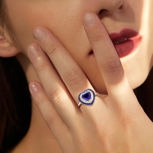 Heart Rings for Women 925 Sterling Silver Promise Ring 3-Layers Created Gemstone Wedding Engagement Rings for Women Size 6 to 102