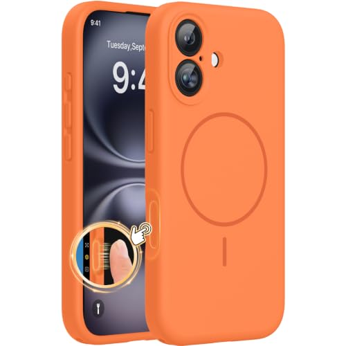 Image of Miracase Compatible with iPhone 16 Case, [Soft Anti-Scratch Microfiber Lining], Compatible with MagSafe, Liquid Silicone Case Shockproof Drop Protection Phone Case for 16,Sunset Orange