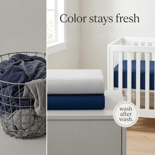 Image of Everyday Kids 2-Pack Fitted Crib Sheets, 100% Soft Breathable Microfiber Baby Sheet, Fits Standard Size Crib Mattress 28in x 52in, Navy Nursery Sheet and Gray Nursery Sheet