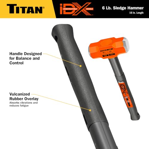 Image of Titan iDX 63616 6lb Sledge Hammer with 16 inch Indestructible Handle Reinforced with Steel Locking Plates & Steel Bars, Vulcanized Rubber Grip, Overstrike Protection