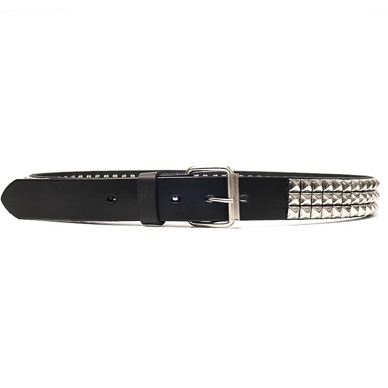 Vegetable Tanned Cowhide Leather Black Studded Belt- 1 1/4"(3.3cm) - Nickel Pyramid Studs - Punk nail, Goth2