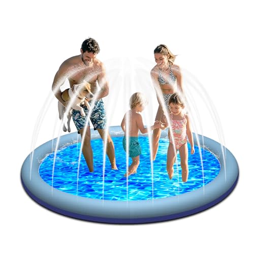 KIMIGO Sprinkler Wasser,Splash Pad für Kinder,Spritzpad für Kinder und Hund,200CM Wasserspielzeug Hund Pool,Verdickte Splash Spielmatte Rutschfestes Wassersprinkler Pad Aufblasbares Wasserspielzeug