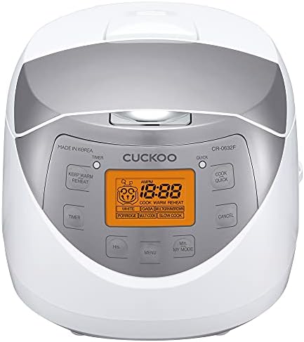 CUCKOO CR-0632F | 6-Cup (Uncooked) Micom Rice Cooker | 9 Menu Options: White Rice, Brown Rice & More, Nonstick Inner Pot, Made in Korea | White/Grey