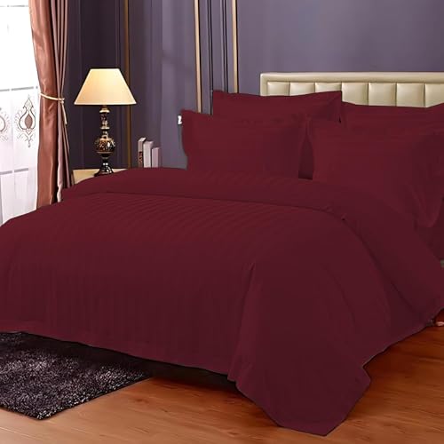 Image of Satan Stripped 1 Double bedsheet 90 * 100 with 2 Pillow Cover 17 * 27,Breathable Wrinklefree hot mehrron Colour luxrious Bedding Set