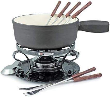Swissmar KF-66513 Lugano Fondue Set 9-Piece, Cast Iron/Stainless Steel, Matt Black, 2L, Multi-Purpose Fondue Set for Meat, Cheese and Chocolate, Gift Boxed