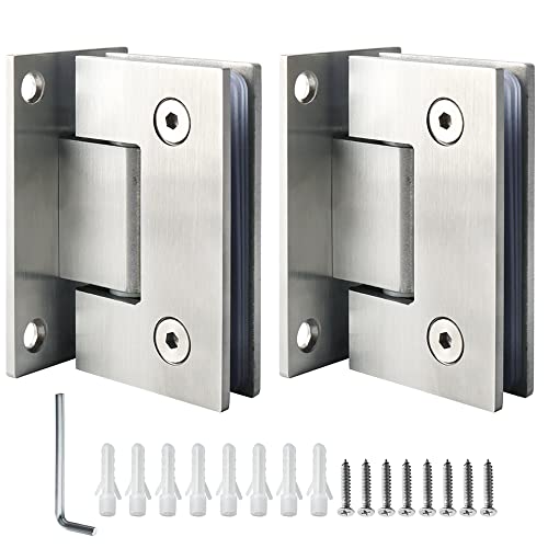 Alise Glass Shower Door Hinges 90 Degree Shower Door Hinges for Glass Doors Heavy Duty Stainless Steel Cabinet Wall Frameless Doors Hardware Replacement Part Brushed Nickel2P