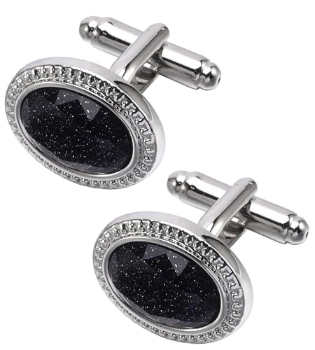 Mancuernillas ovaladas azul Blue Goldstone para hombre miniatura 1