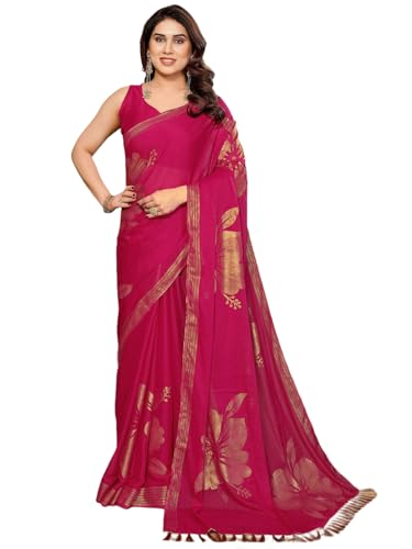 Image of Satrani Women's Shimmer Georgette Foil Printed Saree with Unstitched Blouse Piece