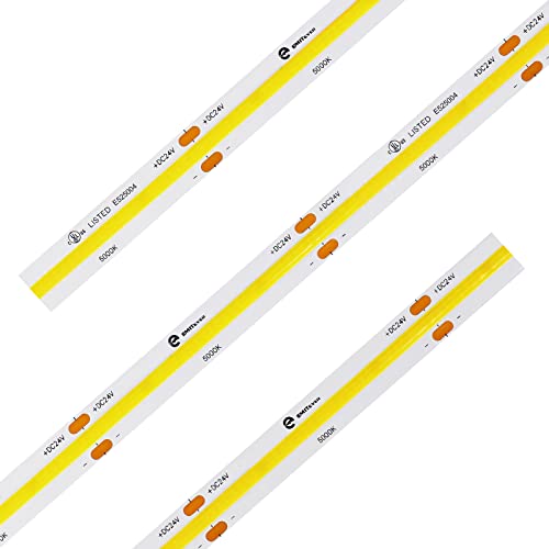 Emitever Cob Led Strip Lights White, 5000K Tape Light Premium High Density, Dc 24V, 400+Lumens/Ft, 5120Leds/Spool, Ra 90+, 32.8Ft/10M, Ul Listed 5 Year Warranty (Power Supply Sold Separately) #TOP1