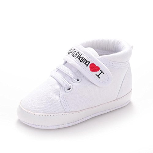 Botas para Bebé, Bebé niño niña suave suela lienzo zapatillas de niño 0-18 Mes (Tamaño:0-6Mes, Blanco)