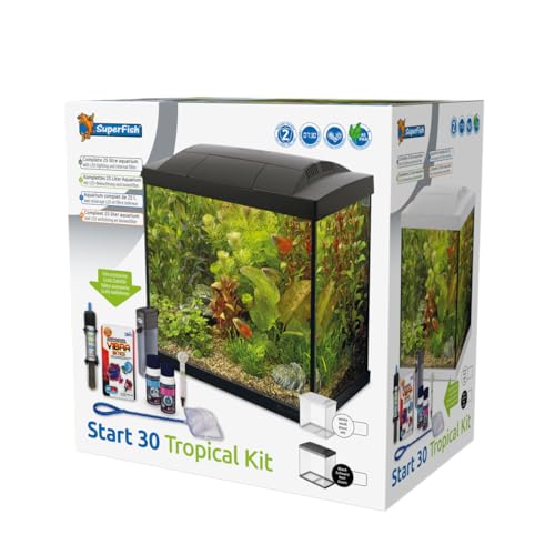 SuperFish SF Tropical Set 30 Aquarium schwarz inkl. Filter, Heizer, Wasseraufbereiter, Kescher, Thermometer und Futter