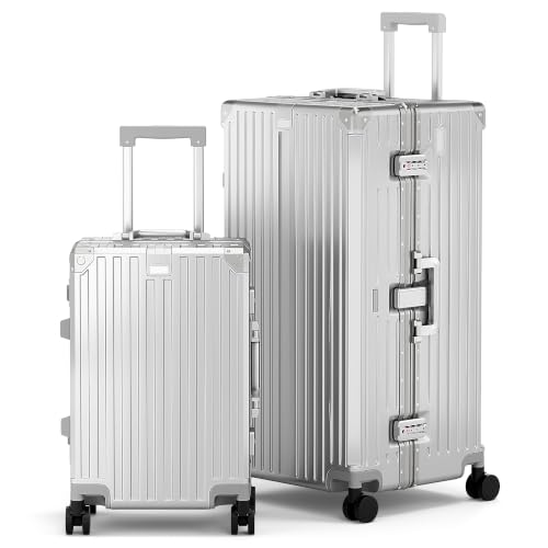 Image of ALPHA CAMP 2-Piece Luggage Set, 20 Inch Carry-On & 30 Inch Trunk Luggage | Aluminum Frame Zipperless 3-Layer PC Suitcase Set with TSA Lock,Charging Port,Cup Holder for Business & Holiday Travel