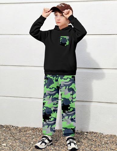 Image of KANGKANG Boys Clothes Two Piece Long Sleeve Hooded Sweatshirt Top Camouflage Sweatpants Fall Outfits Winter Clothes Set 6-16Y