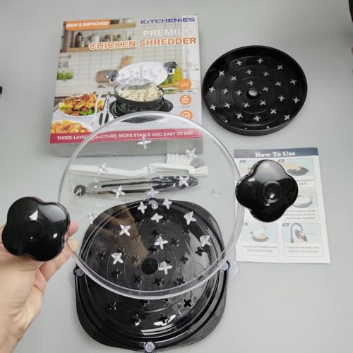 Chicken Shredder Tool – Meat Shredder Twist With Cleaning Brush - Chicken Breast, Stable Anti-Slip Design, Ergonomic Handle, Dishwasher Safe & BPA-Free Heat Resistant, Beef, Pork (Black) (Black)